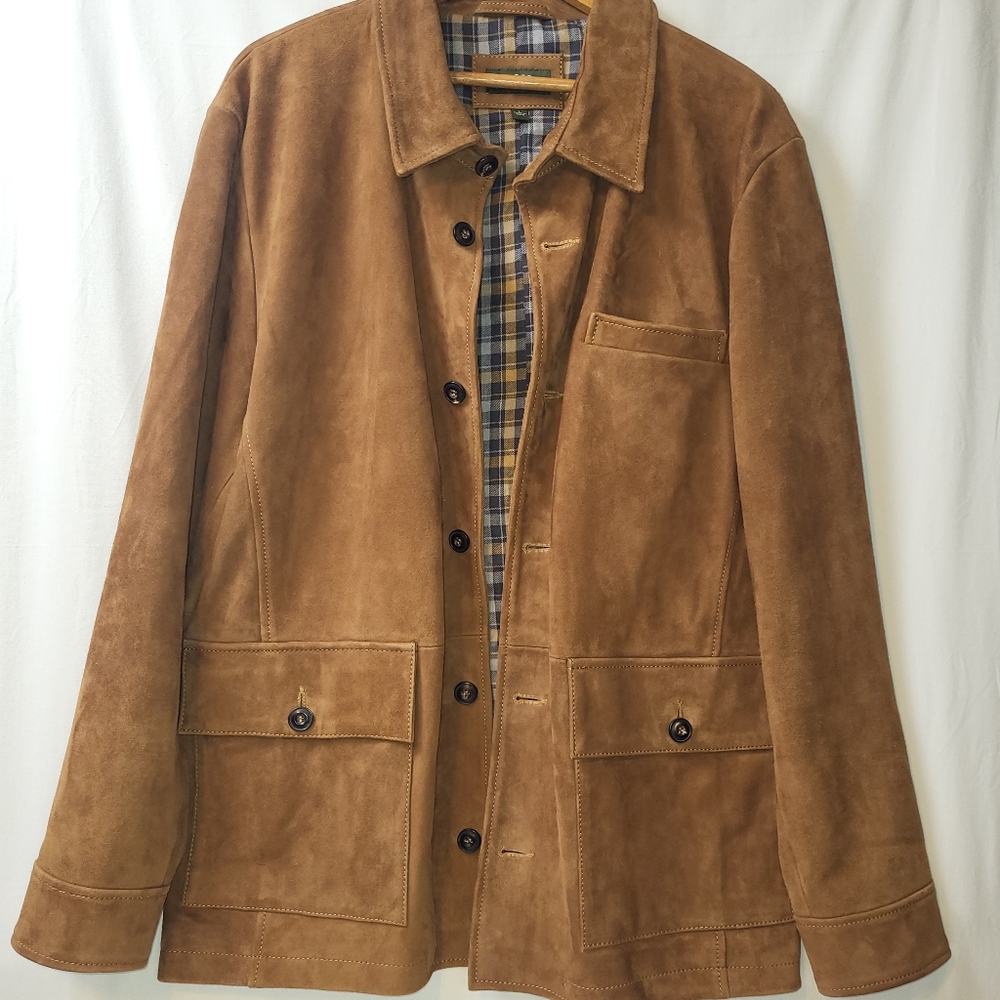 Orvis Brown Suede Leather Chore Jacket Men's, Large - Like New!